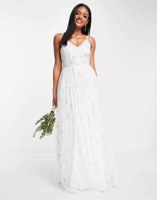 Beauut - Bruidskleding - Maxi jurk met camibandjes en versiering in wit 