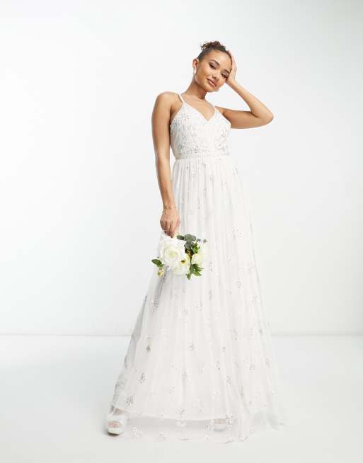 Beauut - Bruidskleding - Maxi jurk met camibandjes en versiering in wit 