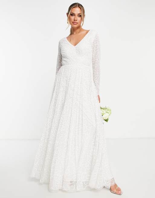Beauut - Bruidskleding - Met de hand versierde maxi jurk met open achterkant in wit 