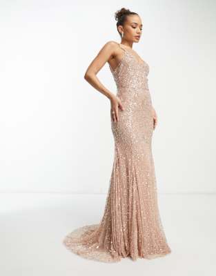 Beauut - Bruidsmeisjes - Maxi jurk met all-over versiering en sleep in taupe