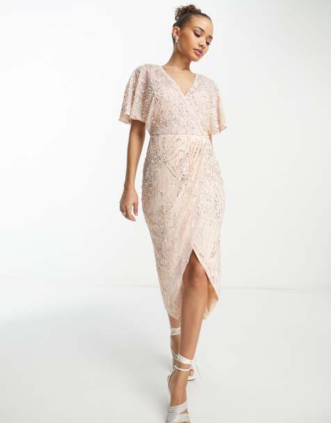 Beauut - Bruidsmeisjes - Midi-jurk met versiering en overslag in roze - view 1