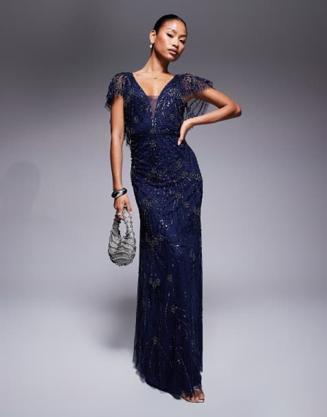 Beauut Cassie v-neck maxi dress in midnight blue