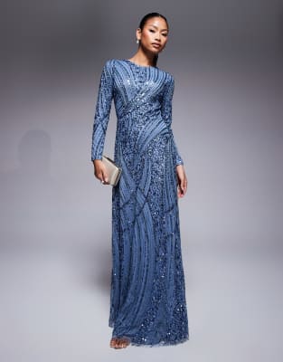 [Beauut] Beauut Celia sequin long sleeve maxi dress in blue 14 Blue