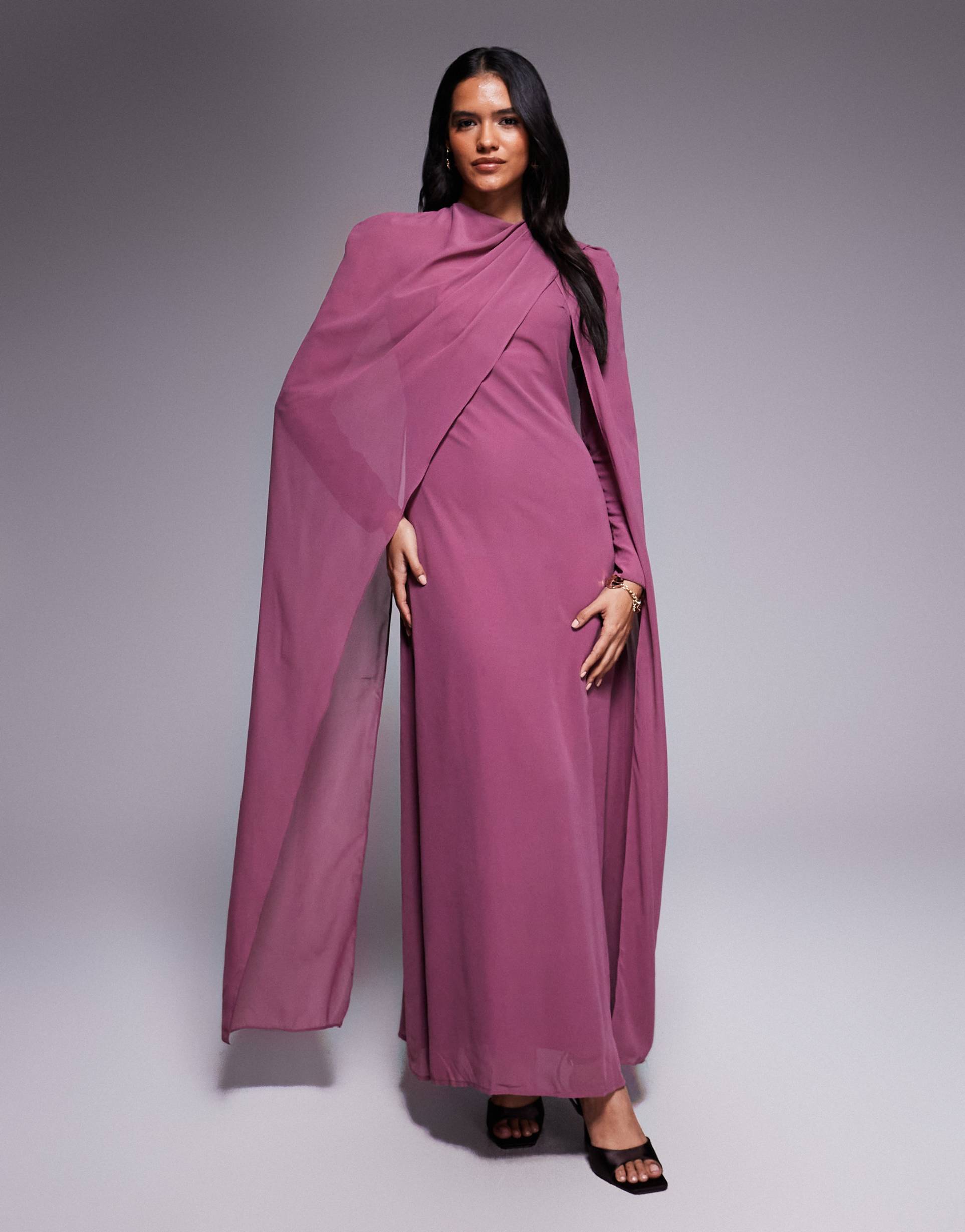 beauut chiffon wrap cape detail maxi dress in pink