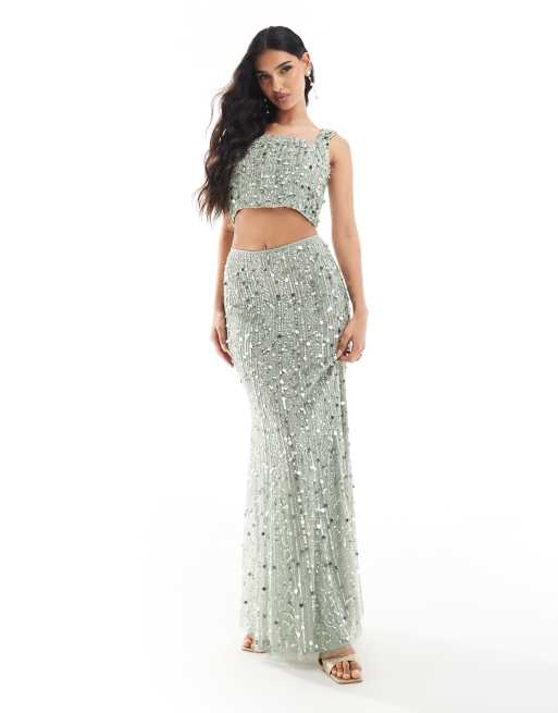 Beauut - Crop top d'ensemble ornementé à encolure carrée - Vert sauge, 3 de 4