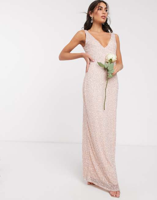 Beauut - Elegant galla-maxikjole med udsmykninger i rosa, 3 af 4