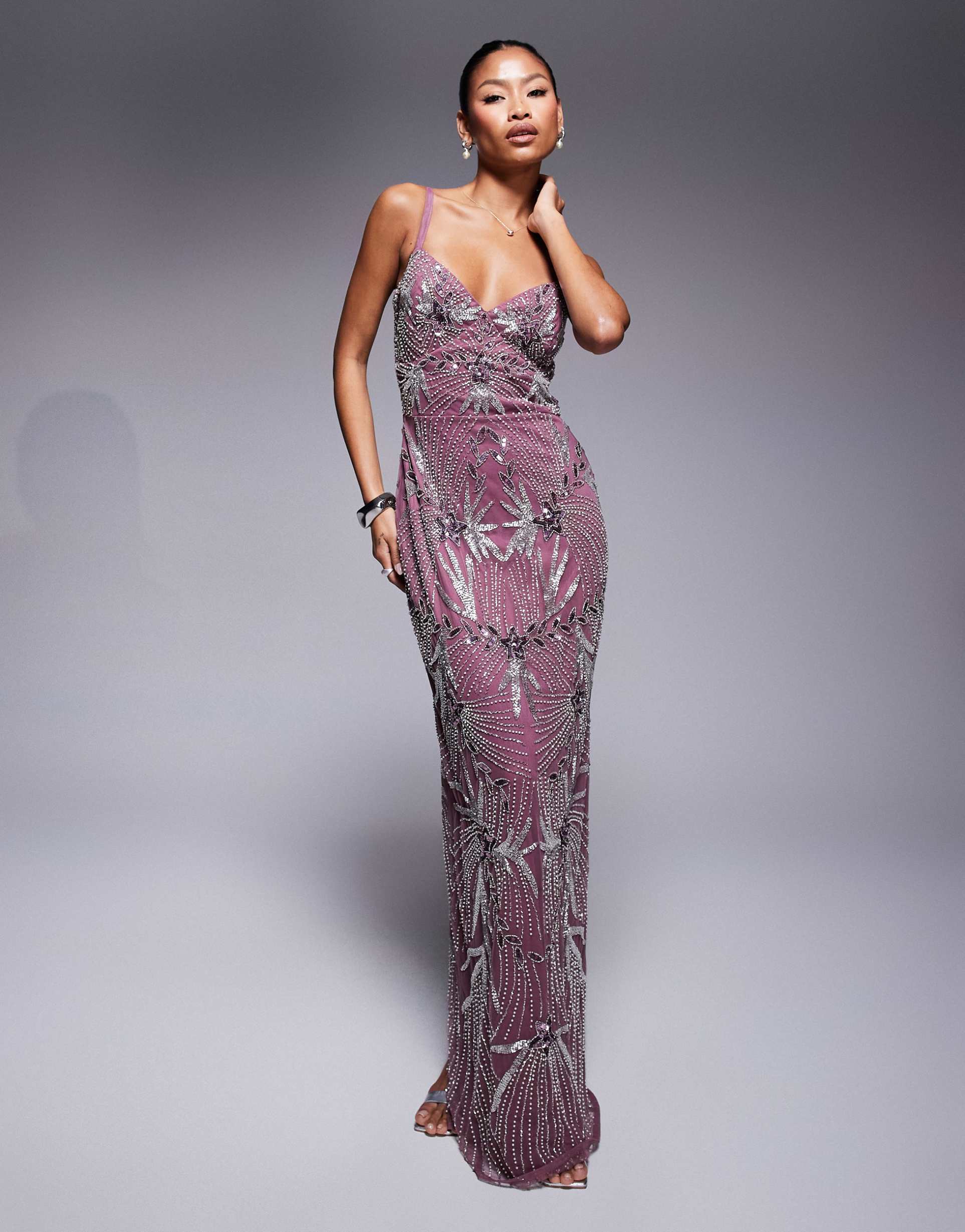 beauut embellished cami maxi dress in mauve