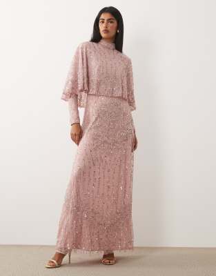 Beauut Embellished Cape Detail Maxi Dress In Pink