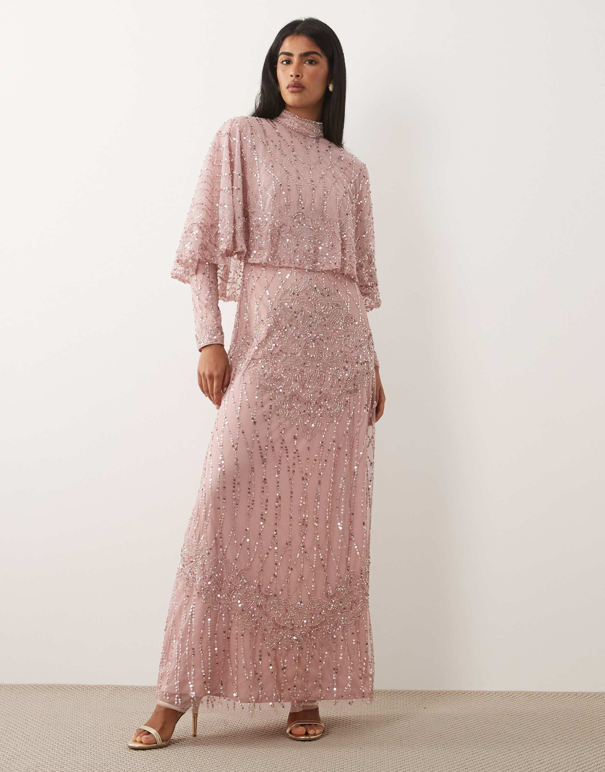 beauut embellished cape detail maxi dress in light pink