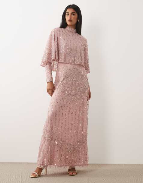 Beauut embellished cape detail maxi dress in light pink