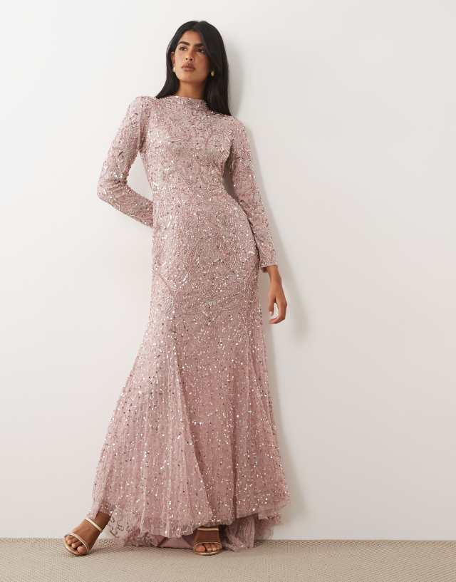 bridesmaid hand embellished long sleeve maxi dress Beauut in light pink Gettin' You Home (The Not forgetting clothing for Color:Lipstick cover-up
