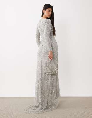 beauut bridal embellished maxi dress in ivory long sleeve silver cf_s_15--s-m