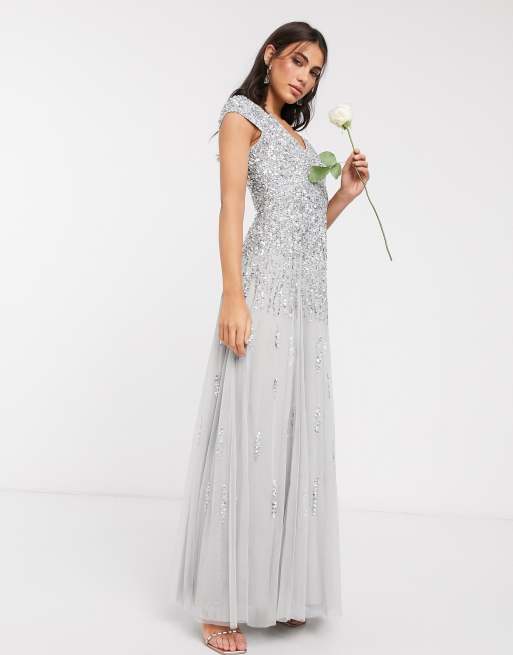 Beauut embellished maxi dress in light grey