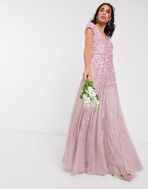 Pink embellished 2024 maxi dress