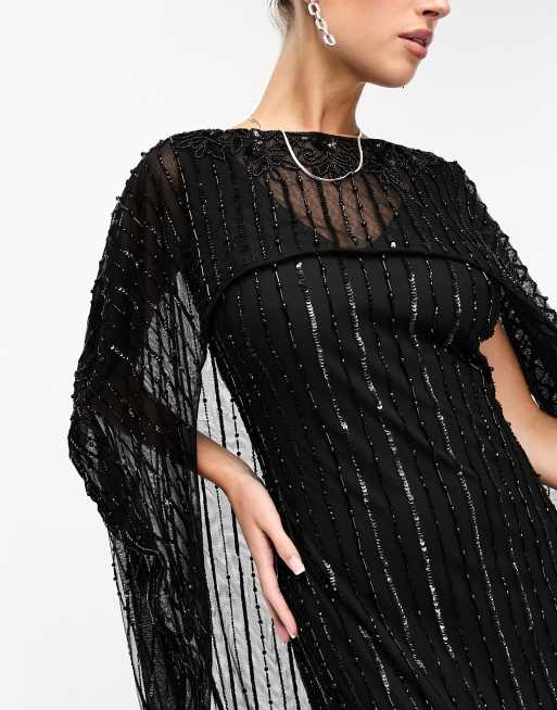 Beauut embellished maxi dress with cape detail in black ASOS