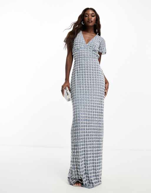 Beauut embellished maxi dress with keyhole back detail in slate grey