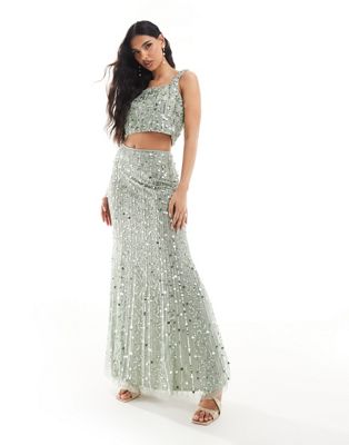 Beauut embellished maxi skirt co-ord in sage green