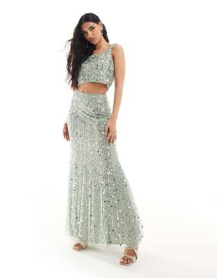 Beauut embellished maxi skirt co-ord in sage green