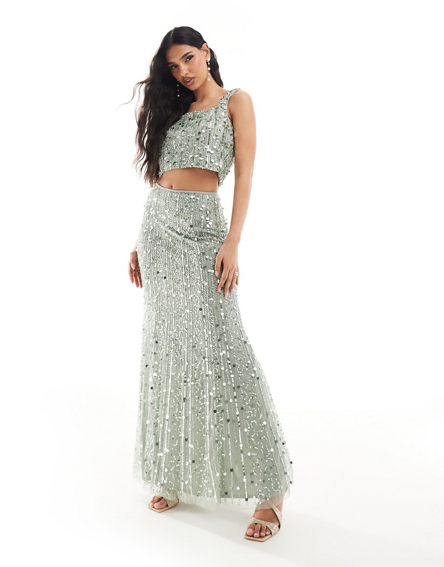 Beauut embellished maxi skirt co-ord in sage green-Blue