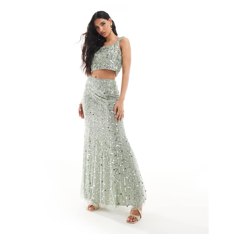 Beauut embellished maxi skirt co ord in sage green ASOS