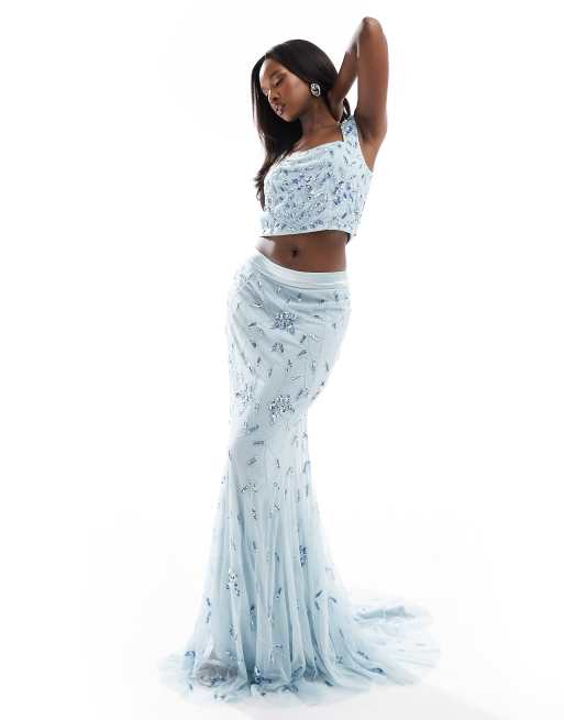 Beauut embellished maxi skirt in light blue (part of a set)