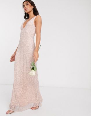 Beauut embellished sleek prom maxi dress in blush
