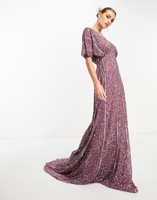 Beauut embellished v-neck maxi dress in burgundy