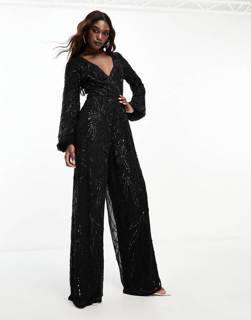 Embellished wide hot sale leg jumpsuit