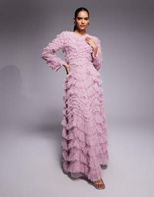 Beauut - Gestuftes Maxikleid aus Tüll in Rosa mit Rüschendesign