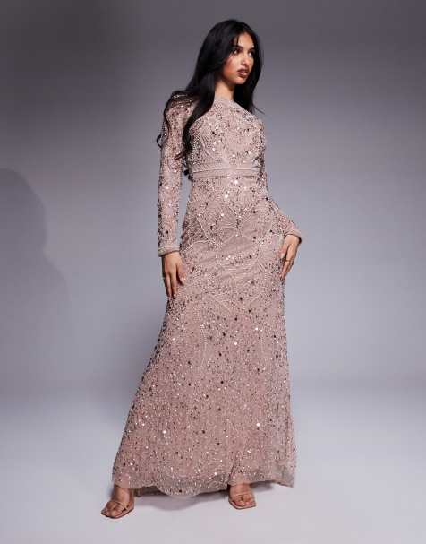 Beauut Grace boat neck embellished maxi dress in blush - view 1