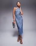 [Beauut] Beauut halter neck embellished midi dress in powder blue 14 Powder Blue