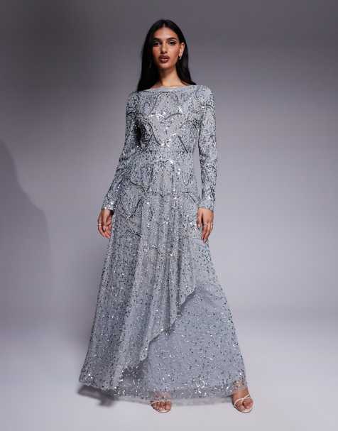 Beauut – Hanaa – Langärmliges, mehrlagiges Maxikleid in Grau - view 1