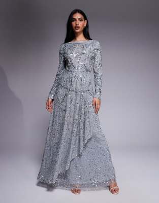 Hanaa long sleeve layered maxi dress in gray