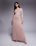 [Beauut] Beauut Iba floral embellished high neck maxi dress in blush-Pink 20 Blush