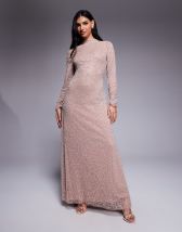 ARRANGE floral embellished slouchy plunge wrap maxi dress in light pink