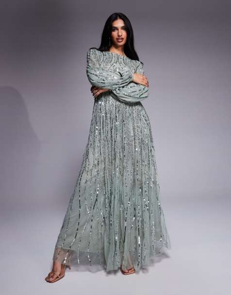 Beauut Jana embellished long sleeve maxi dress in green - view 1