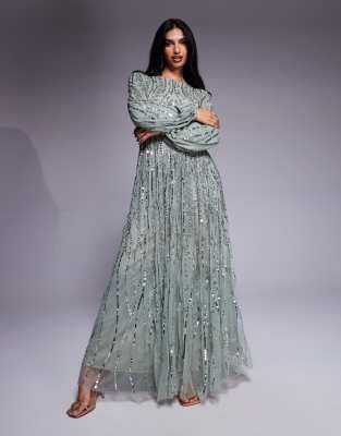 Beauut - Jana - Langärmliges Maxikleid in Grün mit Verzierung