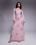 [Beauut] Beauut Jenna embellished long sleeve maxi dress in pink 14 Pink
