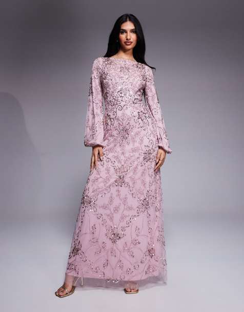 Beauut Jenna embellished long sleeve maxi dress in pink