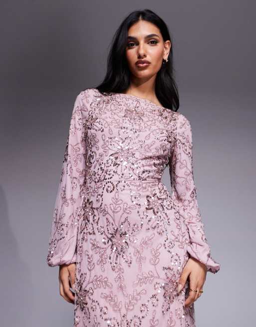 Beauut Jenna embellished long sleeve maxi dress in pink