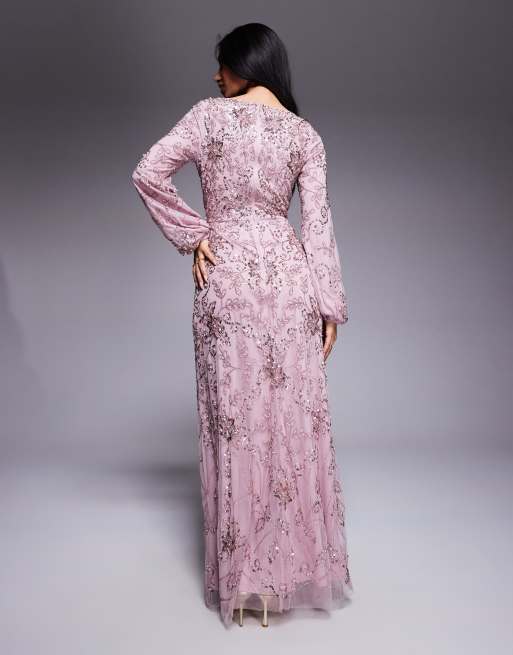 Beauut - Jenna - Maxi jurk met versiering en lange mouwen in roze, 2 van 4