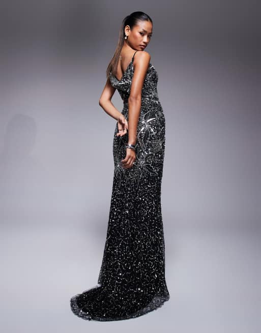Beauut Joan sequin cami maxi dress in black ASOS