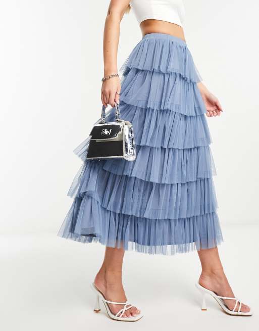 Beauut - Jupe longue en tulle à volants étagés - Bleu poudré, 2 de 4