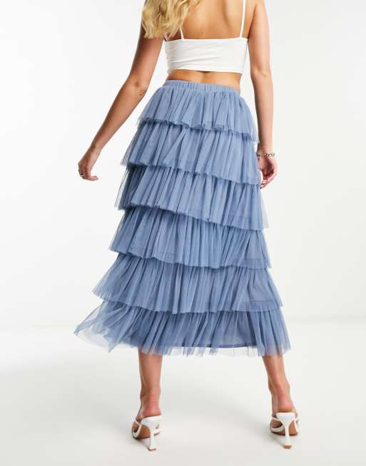 Beauut - Jupe longue en tulle à volants étagés - Bleu poudré, 3 de 4