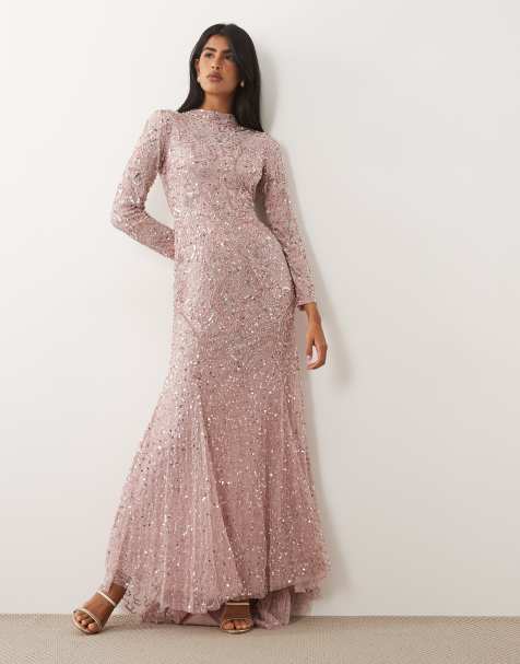 Beauut – Langärmliges Maxikleid in Hellrosa mit Verzierung - view 1