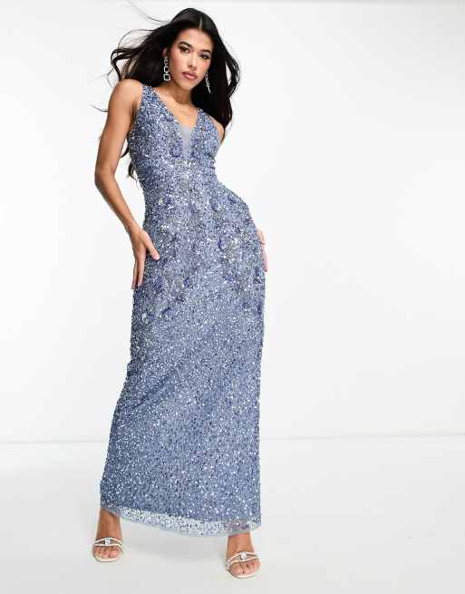 Beauut - L'invitée - Robe longue très ornementée - Bleu foncé