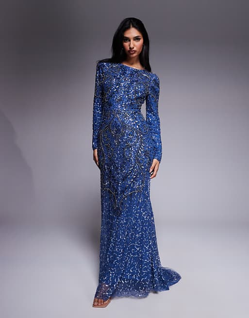 long sleeve maxi blue dress Emory High Neck Balloon | Arcadian | Dresses Maxi dress Navy Blue Long Sleeve Backless