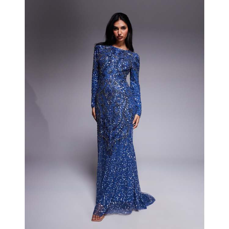 Beauut Maisa embellished long sleeve maxi dress in blue | ASOS