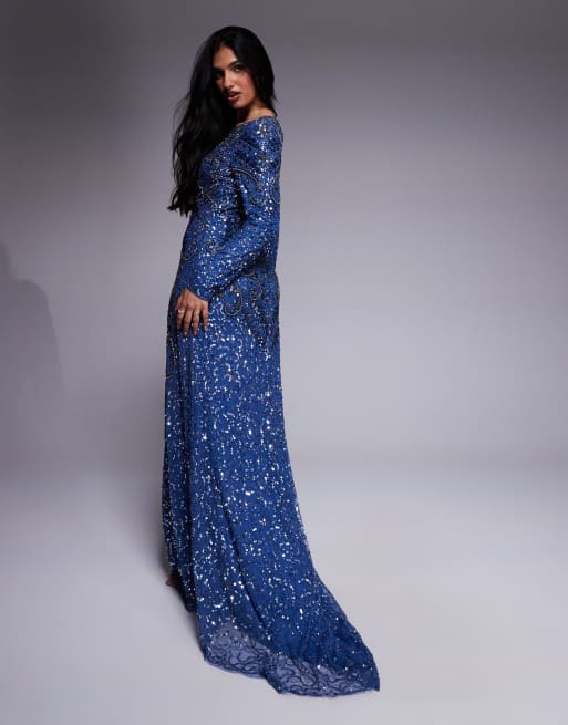Beauut Maisa embellished long sleeve maxi dress in blue