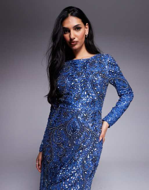 Beauut Maisa embellished long sleeve maxi dress in blue